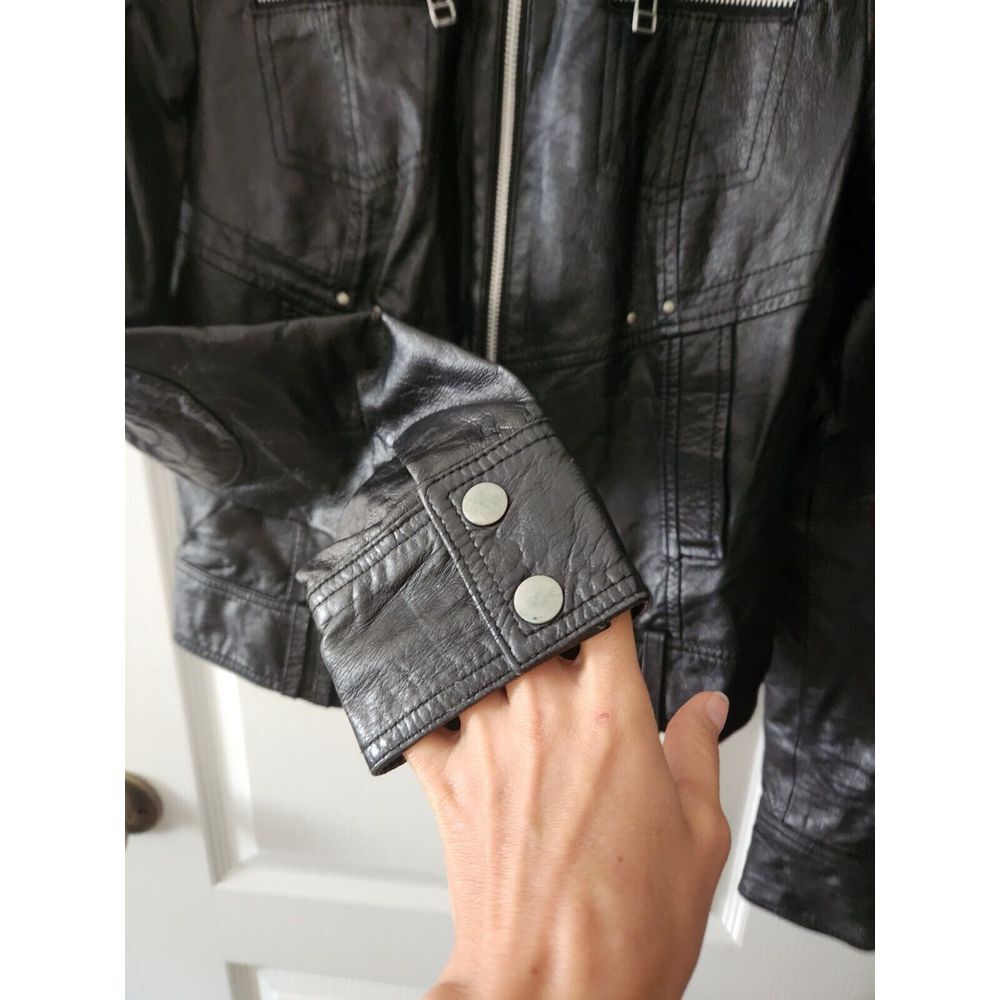 Zara Trf Women's Leather studded motorcycle jacket Black Full-Zip Size S - Picture 4 of 11